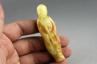 3  Chinese Old Yellow Jade Hand - Carved Ancient Beauty Statue Pendant 0544