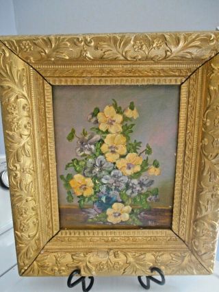 Antique Floral Oil Painting Vintage Frame Signed Wiley