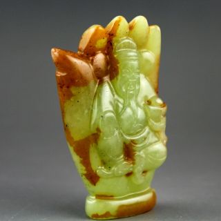 2.  6  Chinese Old Green Jade Hand - Carved God Of Wealth Statue Pendant 0137