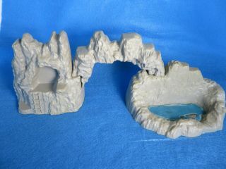 Marx Prehistoric Playset Three Piece Rock Formation Set In Gray With Blue Water