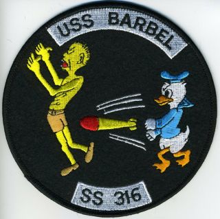 Uss Barbel Ss 316 - Donald Duck/torp/japan Sailor Bc Patch Cat No C5455