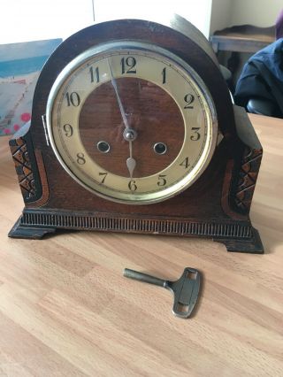 Vintage Dark Wood Mantle Clock With Haller Movement Single Chime