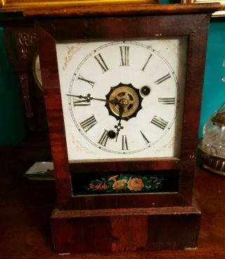 19th Century Ansonia Key Wound Cottage Antique Mantle Clock With Alarm