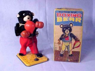 Vintage T.  N Japan Wind - Up Boxing Bear Box Old Stock 1950s