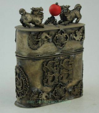 Chinese old copper plating silver Handwork Dragon Phoenix Toothpick box a02 2