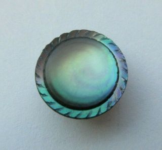 Lustrous Antique Vtg Dyed Carved Mop Shell Button Iridescent Blue Purple (h)
