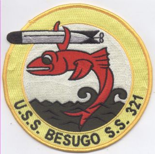 Uss Besugo Ss 321 - Red Fish Throwing Torpedo Bc Patch Cat No C6596