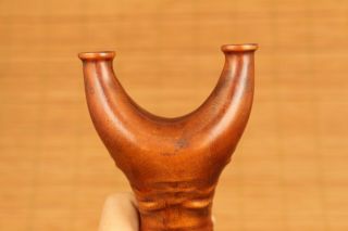 Unique Chinese Old Boxwood Hand Carved Tiger Head Slingshot Accessories Statue