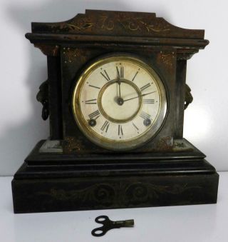 Ansonia Clock Co.  York Usa Patented 1882 Cast Iron Clock W/key Needs Work