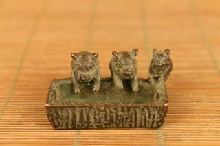 Chinese Old Bronze Hand Casting Pig Statue Figure Collectable Ornament