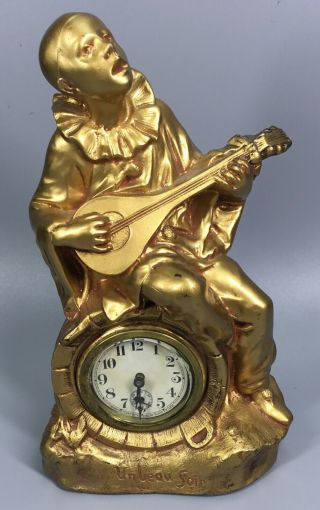 Waterbury Clown Playing Mandolin Unbeau Soir Metal Clock