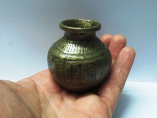 Vintage India Brass Hand Engraved Miniature Religious Water Pot Lota Rich Patina