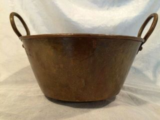 1890 ' s French Hammered Copper Jam Pan Basin Planter Dbl Hndle 4.  5 