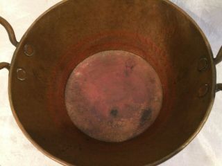 1890 ' s French Hammered Copper Jam Pan Basin Planter Dbl Hndle 4.  5 