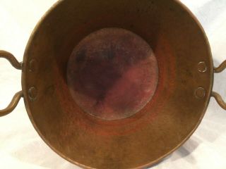 1890 ' s French Hammered Copper Jam Pan Basin Planter Dbl Hndle 4.  5 