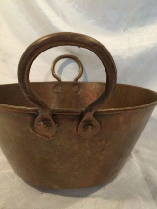 1890 ' s French Hammered Copper Jam Pan Basin Planter Dbl Hndle 4.  5 