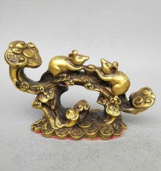 China Seiko Carving Pure Brass Ganoderma Coin Mouse Wealth Statue