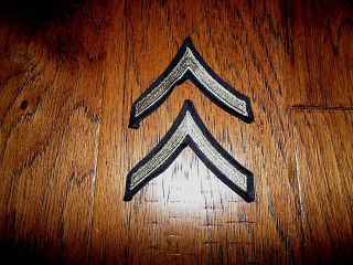 1 Pair Us Army Wwii Private Pfc Stripes Silver On Black Twill Patches