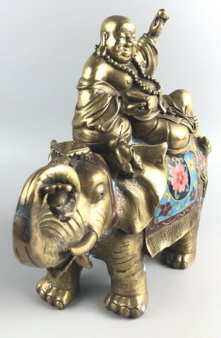 Tibet Brass cloisonne Maitreya Buddha Ride on Elephant Statue - 1110 2