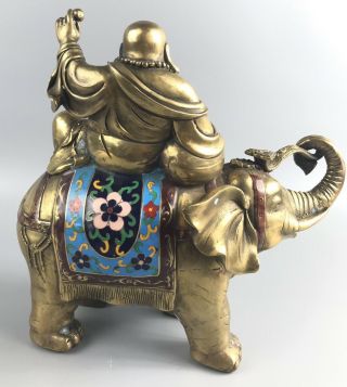 Tibet Brass cloisonne Maitreya Buddha Ride on Elephant Statue - 1110 3