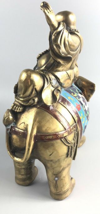 Tibet Brass cloisonne Maitreya Buddha Ride on Elephant Statue - 1110 4