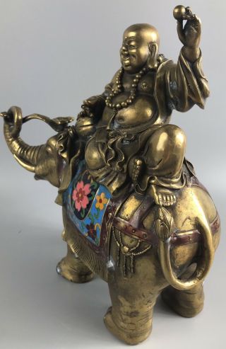 Tibet Brass cloisonne Maitreya Buddha Ride on Elephant Statue - 1110 5