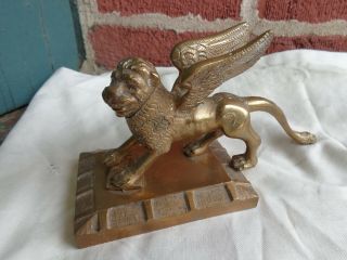 Antique Brass/bronze Figural Lion Of St Mark Venice Classical Paperweight Estate