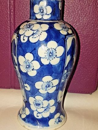 Antique Chinese 19th Porcelain Blue & White Vase Prunus Blossom Kangxi Marked