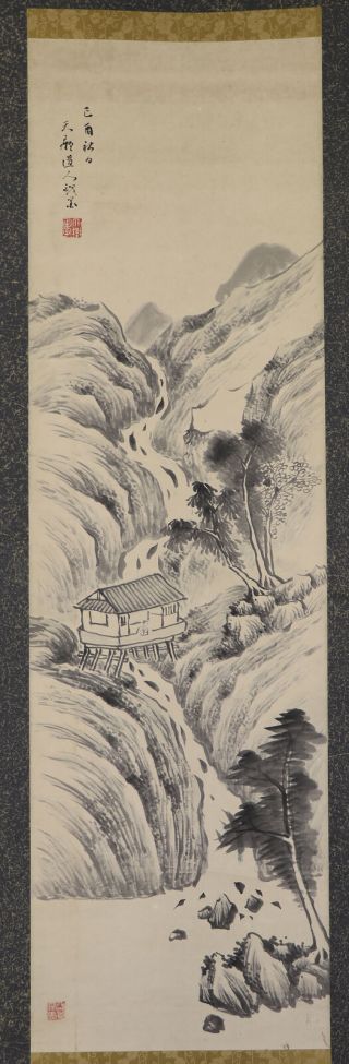 Japanese Hanging Scroll Art Painting Sansui Landscape Asian Antique E8028