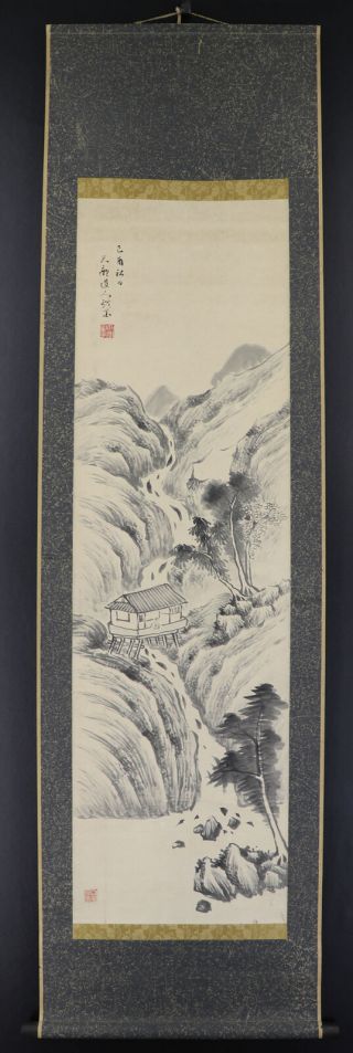 JAPANESE HANGING SCROLL ART Painting Sansui Landscape Asian antique E8028 2