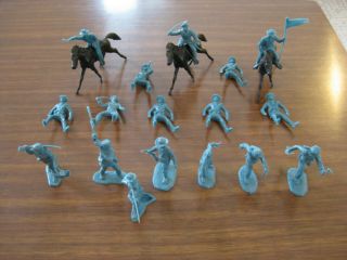 Louis Marx Blue Calvary Soldiers W Horses Circa 1950 - 60 