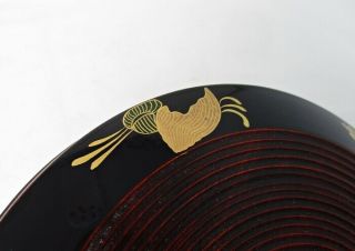 H553: Japanese covered bowl KASHIKI of lacquer ware with shell MAKIE 5