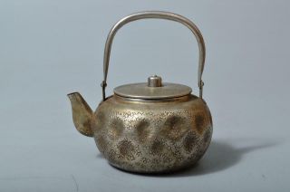 T247: Japanese Old Metal Finish Hammer Pattern Teapot Kyusu Sencha Tea Ceremony