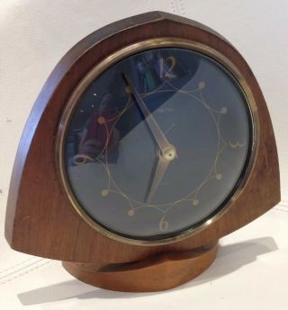 Vintage Smiths Clock 8 Day Made In Britain Wood Retro Art Deco Antique Brass Han