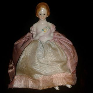 Vintage Porcelain Half Doll With Legs Pin Cushion,  Japan Approx 5.  5 " Tall