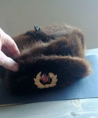 Vintage Russian Winter Soviet Army Fur Military Cossack Ushanka Hat Black