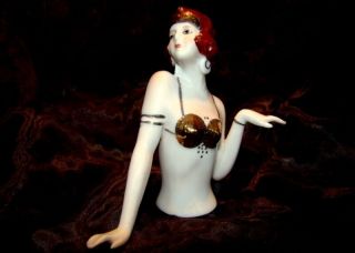 Half Doll Figurine Mata Hari Sexy Half Doll Pincushion Arms Away Art Deco - German