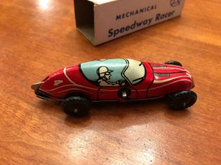 Vintage Marx Mechanical Speedway Racer Tin Wind - Up Toy Box 3