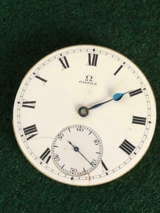 Rare 1910 Omega Pocket Watch Movement W Enamel Face For Restorers