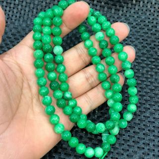 Rare Green Jadeite Jade Handwork Collectible Chinese Wealth Round Beads Bracelet