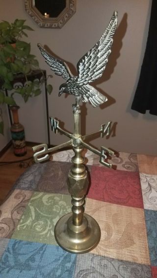 COOL Vintage SOLID BRASS Table Top WEATHER VANE With EAGLE Top 18 