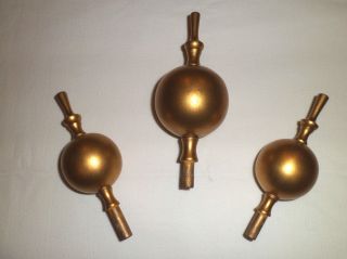 3 Wooden Gilded Gold Longcase Clock Finials.  (1 Large & 2 Smaller)