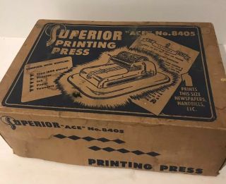 1953 Mcm Vintage Metal Superior Rotary Printing Press Ace 8405 Box Accs