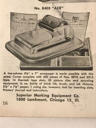 1953 MCM Vintage Metal Superior Rotary Printing Press Ace 8405 Box Accs 7