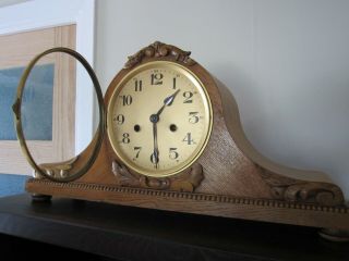 GUSTAV BECKER Clock German Napoleon Hat Chime Antique Shelf/Mantel Wood Carved 2