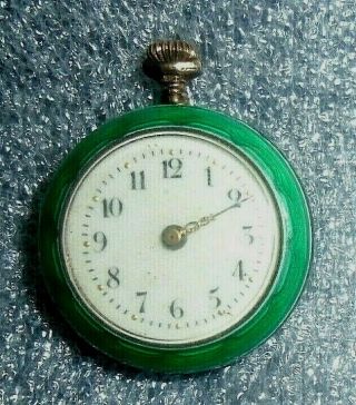 Antique Swiss K&l Sterling Silver Guilloche Enamel Pocket Watch