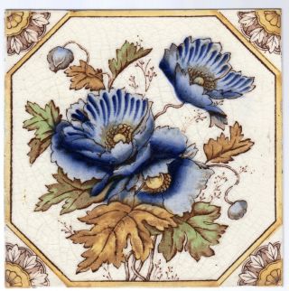 Booths,  Ltd - C1903 Blue Himalayan Poppies - Antique Victorian Tile