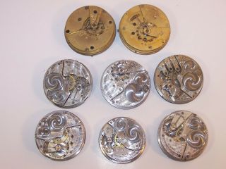 8 Vintage Elgin Pocket Watch Movements 18s 16s 12s for Repair or Parts 2