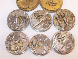 8 Vintage Elgin Pocket Watch Movements 18s 16s 12s for Repair or Parts 4