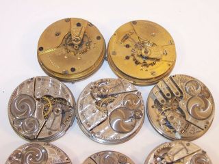 8 Vintage Elgin Pocket Watch Movements 18s 16s 12s for Repair or Parts 6